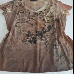 Appropriate Behavior Y2K Brown Gold Floral Paisley Print T-shirt
